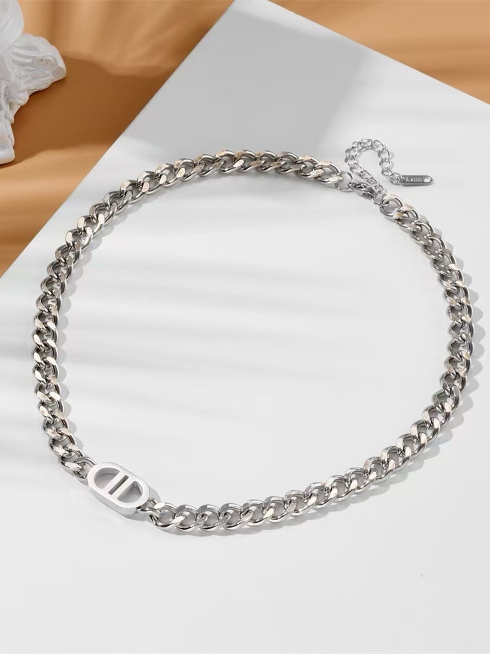 Silver Plated CD Designer Cuban Link Chain Necklace